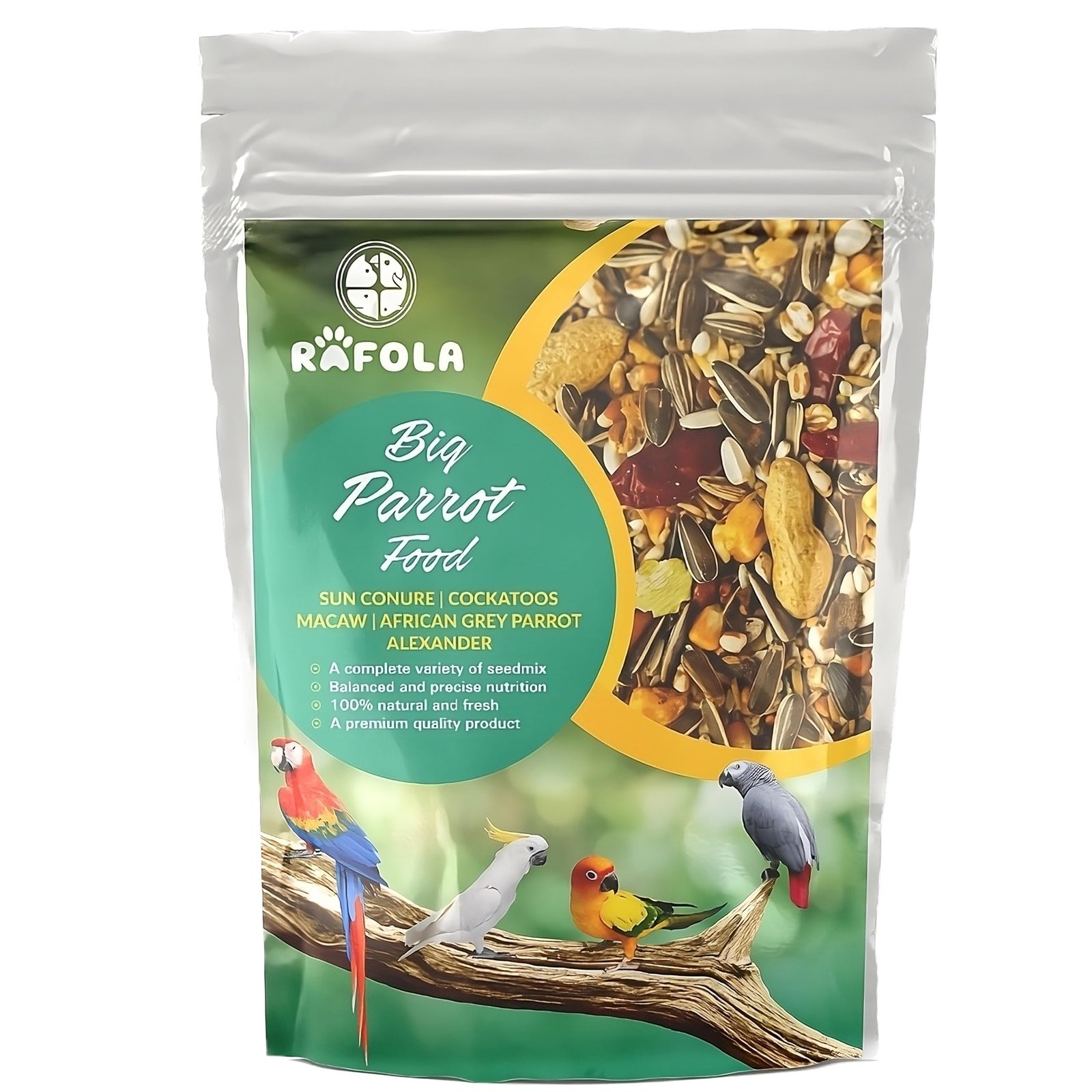 RAFOLA Big Parrot Food-Premium Bird Food Granule For Exotic Birds For All Life Stages(1 Kg Bag) Long-Lasting Nourishment And