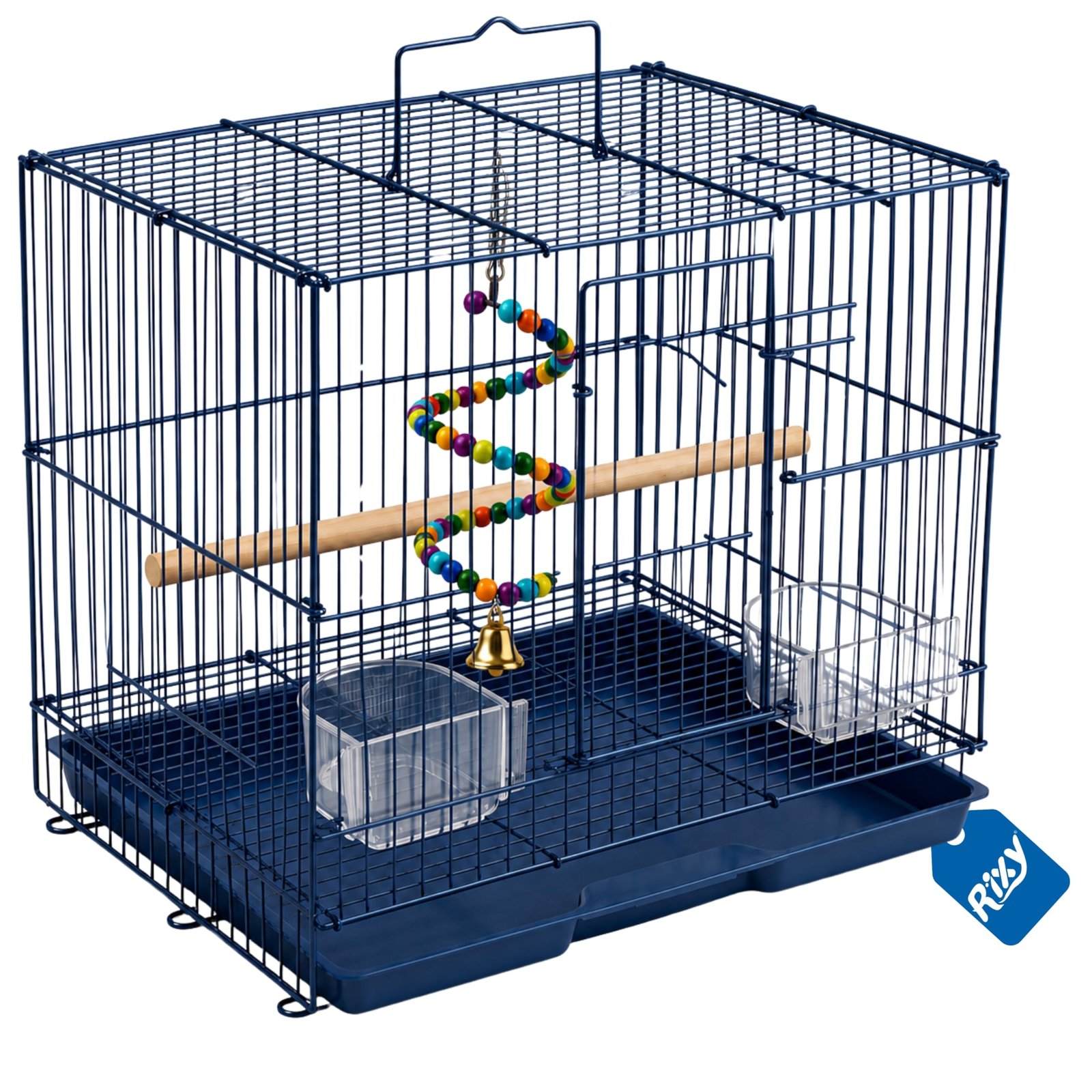 Rixy Metal Bird Cage - 15 inch (1.25 feet) | Habitat Cage with Free Hanging Toy (1) + Perches (1) + Food & Water Feeder Cups