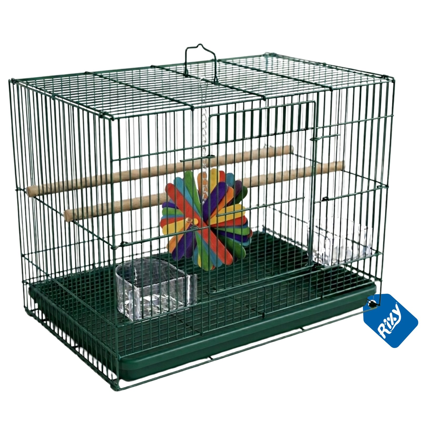 Rixy Metal Bird Cage - 24 inch (2 feet) | Habitat Cage with Free Hanging Toy (1) + Perches (2) + Food & Water Feeder Cups (2)