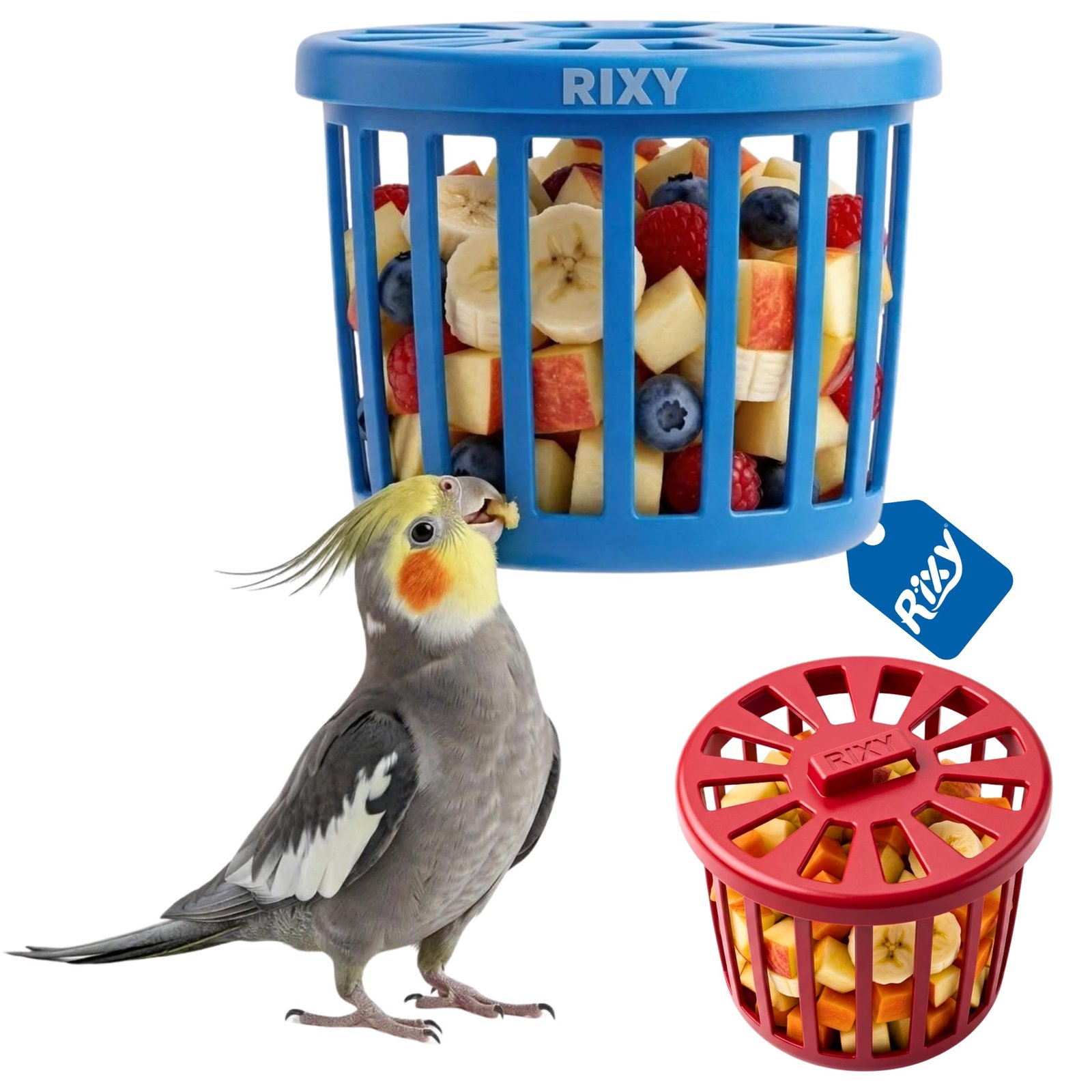 Rixy Multi-Purpose Bird Feeder Cup for Fresh Fruits & Nesting Hay - Hanging Cage Basket (Colour May Vary) (Pack of 1) | for C