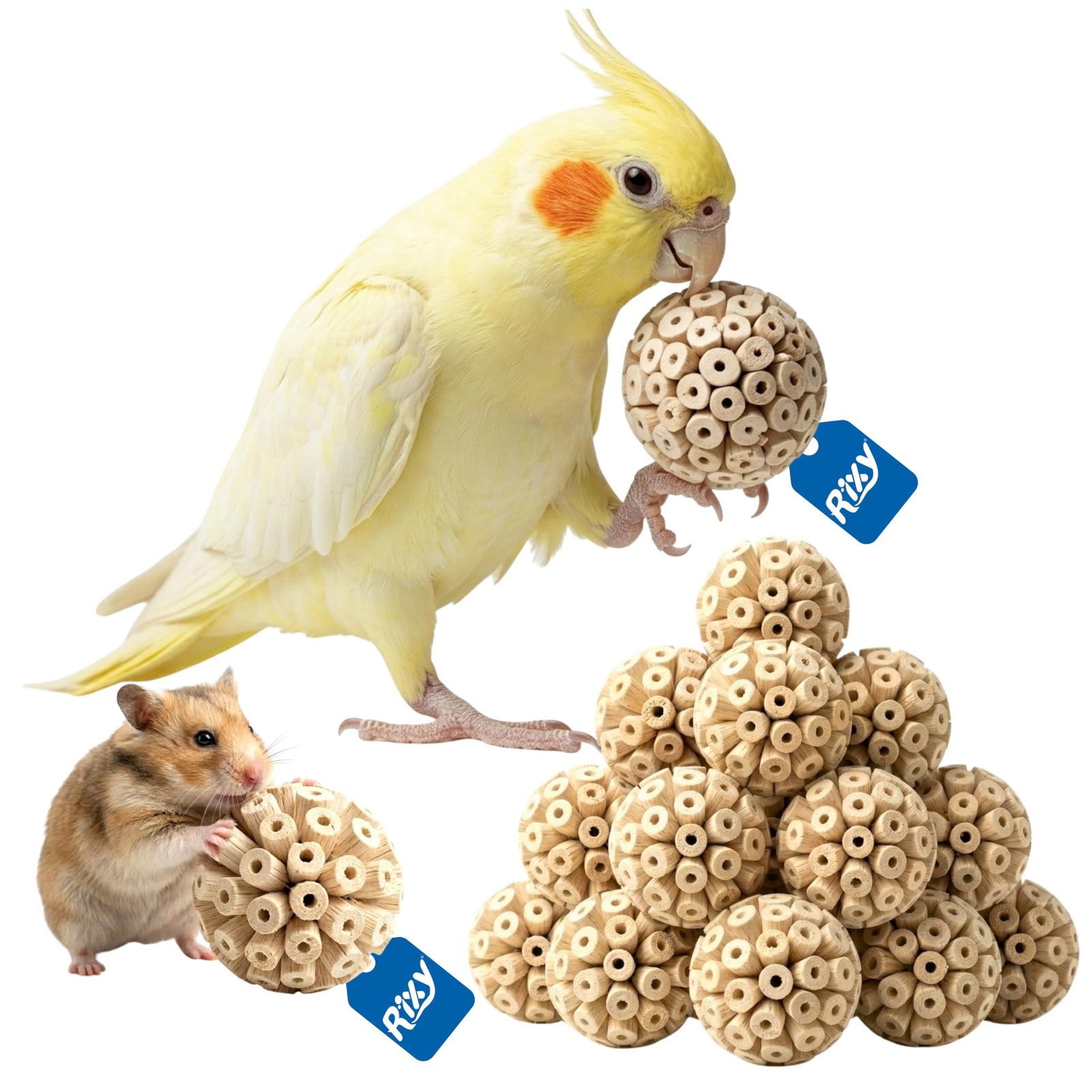 Rixy Natural Soft Wood Chew Ball Toy for Birds & Small Animals(Pack of 10) Lightweight Chew Balls (6cm Diameter) for Parrots,