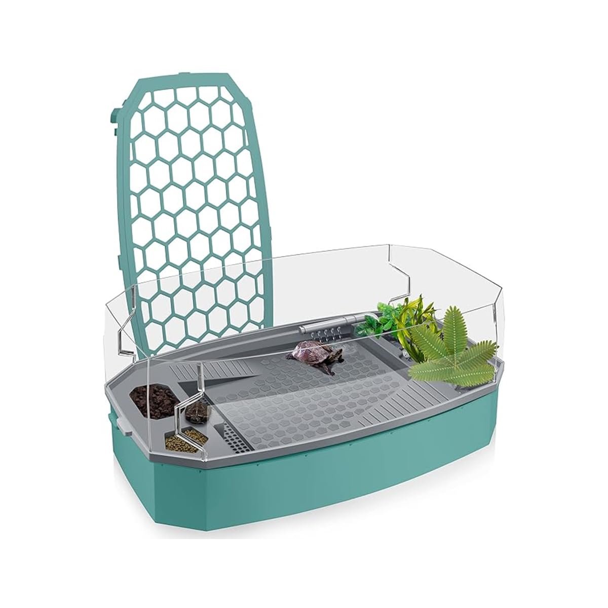 Rizopets Acrylic Turtle Aquarium with Filter, Turtle Reptile Habitat Tank with Basking, Swimming, Breeding, Hibernation & Fee