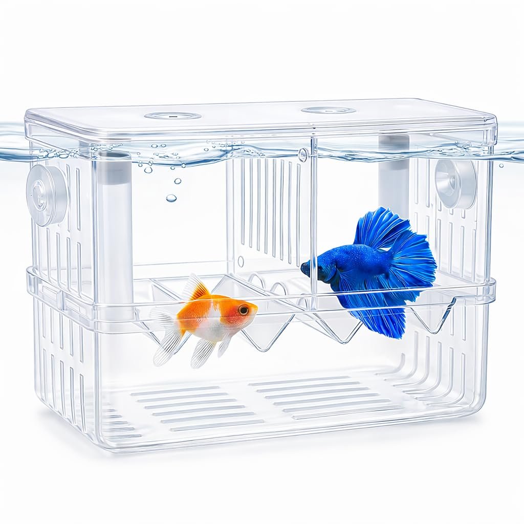 rizopets Aquarium Breeding Box, Double Layer Fish Tank Isolation Box with Divider, Clear Acrylic