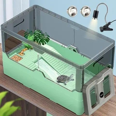 rizopets Turtle Tank kit with Filter+Water Pump+Wheels, Easy to Move, Imitate The Natural Flows, Suitable for Small Turtle Ho