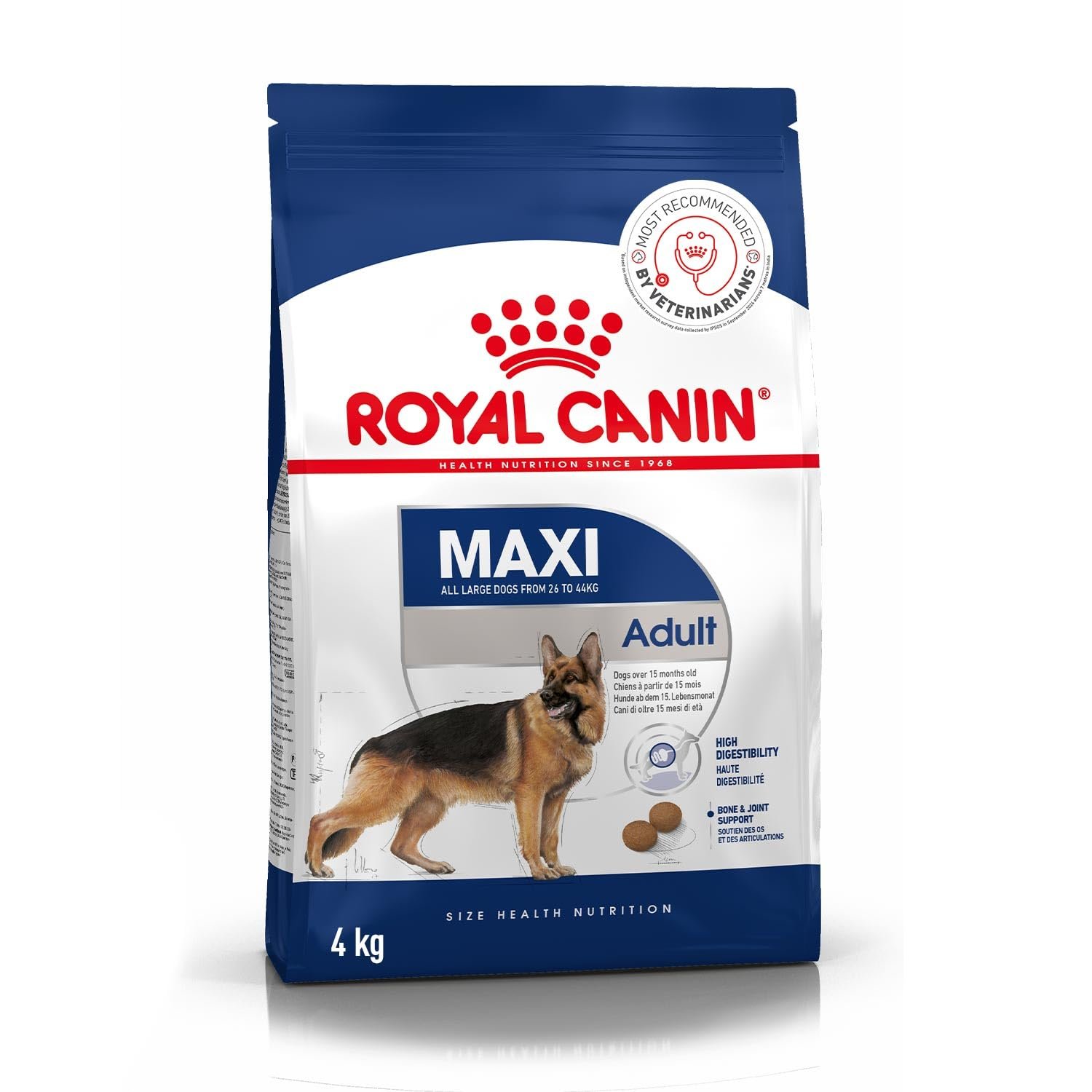 Royal Canin Maxi Adult Pellet Dog Food, Chicken, 4 kg | Supports Digestion & Optimal Health, Provides Bone & Joint