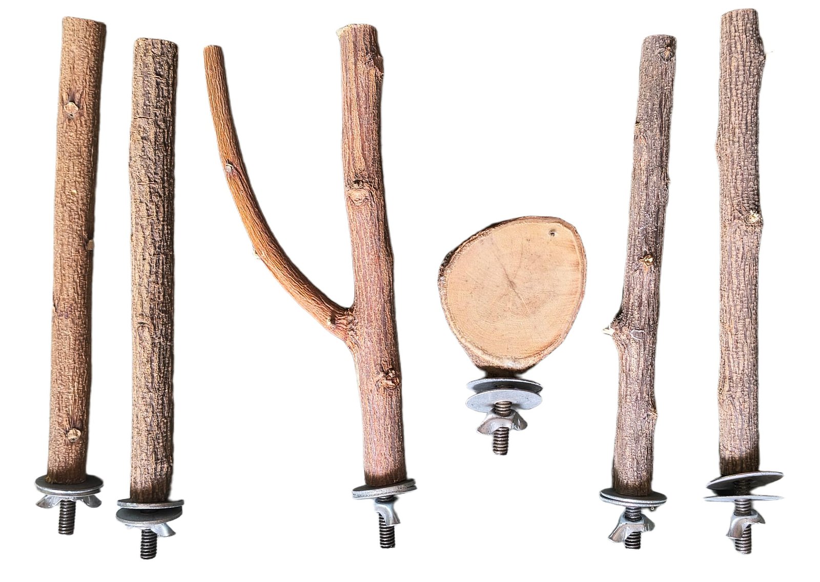 RUKDA® Natural Neem Wood Bird Perch Set | Forked, Round & Straight Natural Branch Toys for Cage | Safe Wooden Stand for Parro