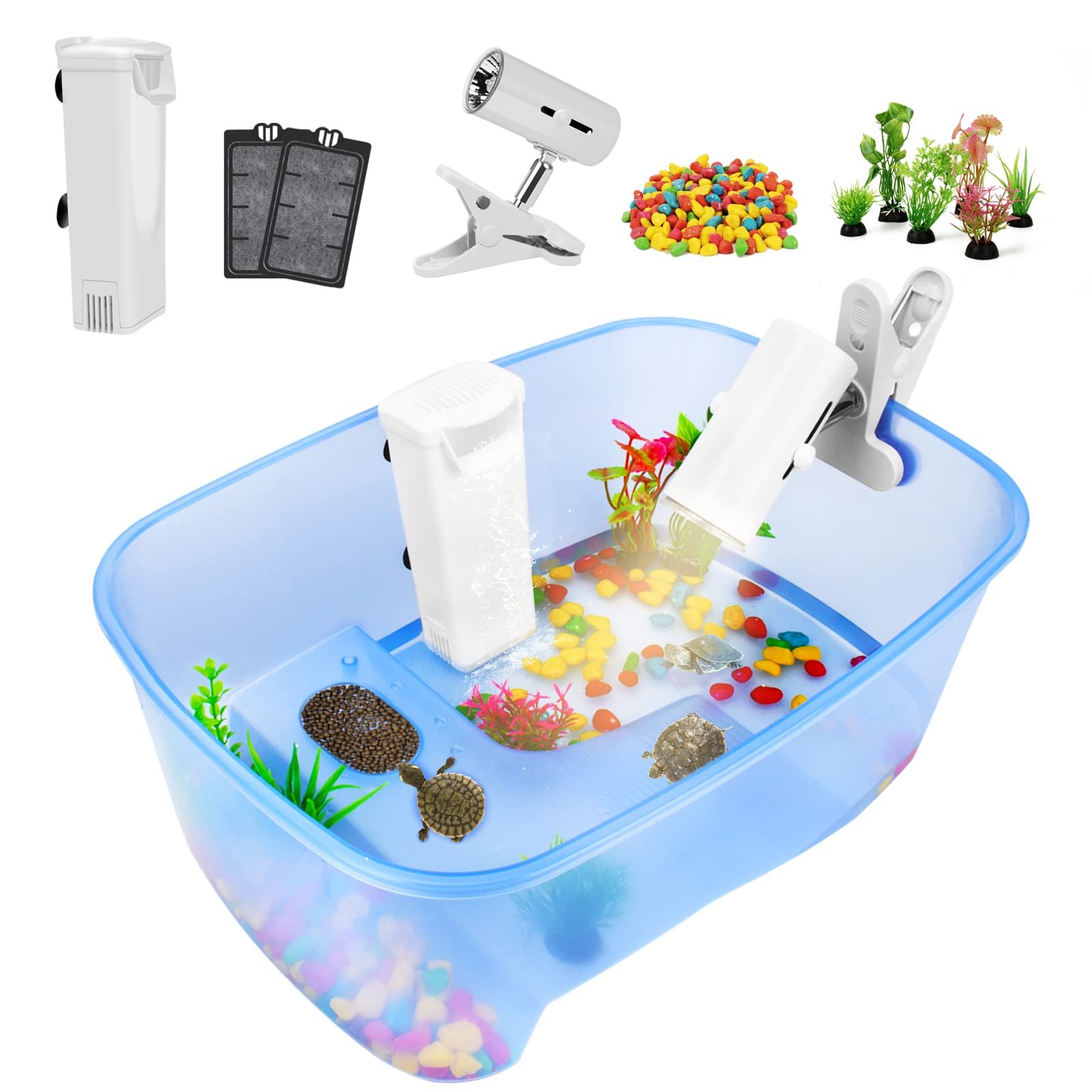 Rypet Baby Turtle Aquarium Tank Starter/ Accessories Kit - Reptile Terrariums Tortoise Habitat with UV Basking Light Lamp, Wa