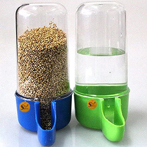 Sage Square 80Ml Tube Shape Cage Bird Food, Seed, Water Feeder Plastic Dispenser Cum Bowl With Removable Tray - No Spill No M