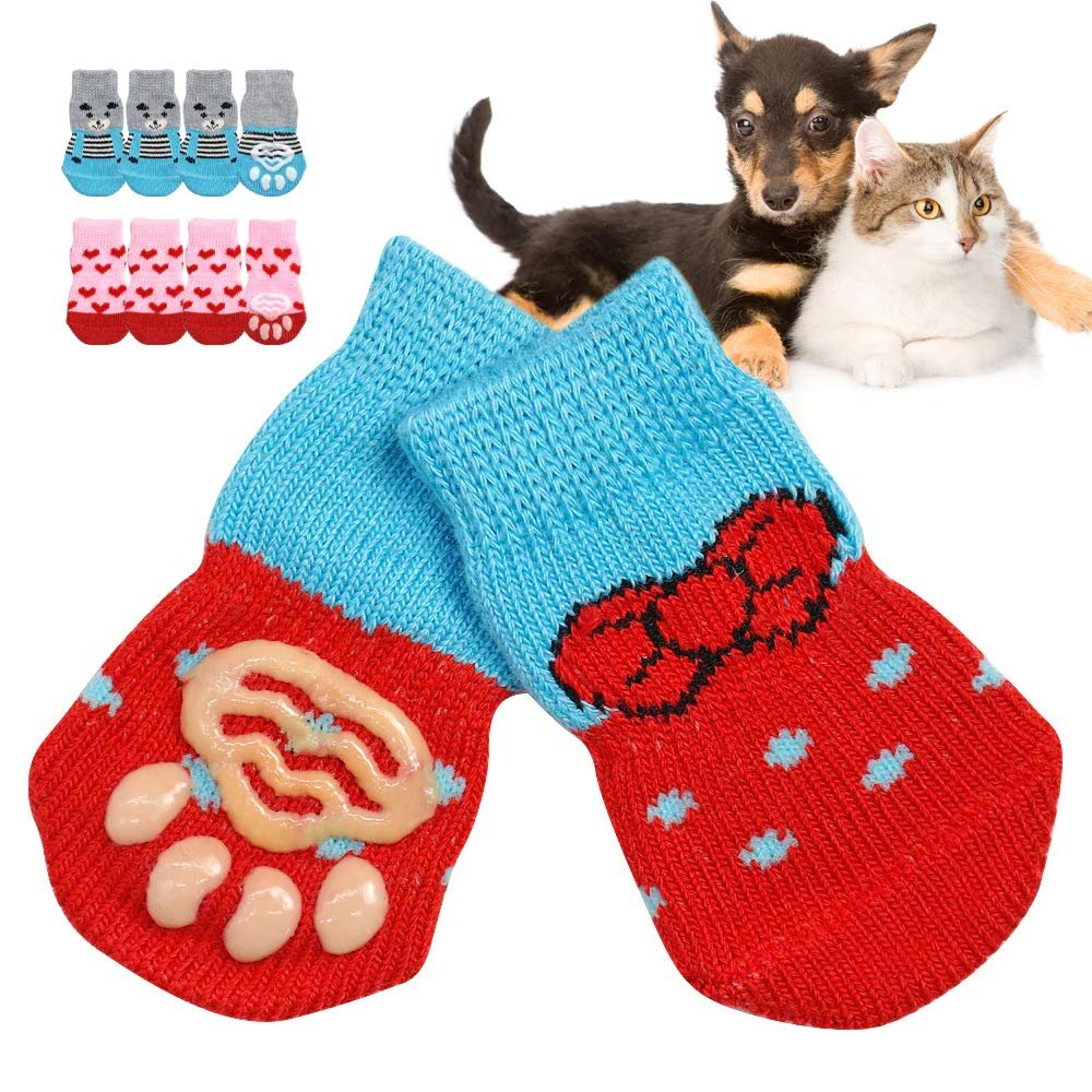 Sage Square Anti Skid with Rubber Grippers Socks Paw Protectors Soft Knitting for Dog/Puppy/Cat/Kitten (Random Color) (XS) -