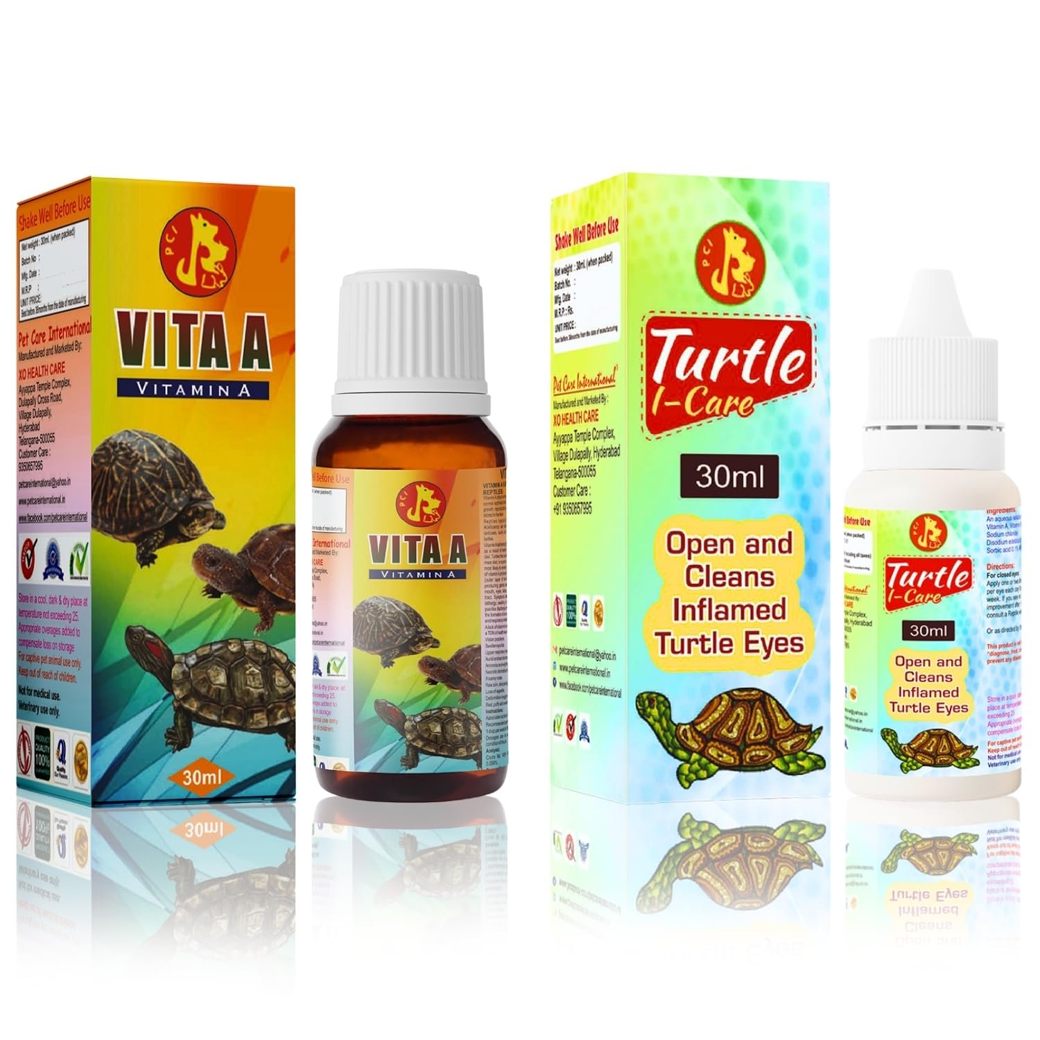 Sage Square Pet Care International Turtle Healthcare Combo – Vita A & Turtle I-Care | Supports Eye Health, Strong Immunity, E