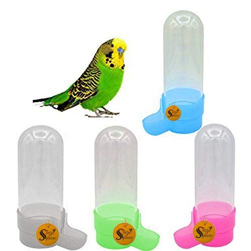 Sage Square Small Size Tube Shape Cage Food, Seed, Water Feeder Dispenser Cum Bowl with Removable Tray - No Spill No Mess (Ra