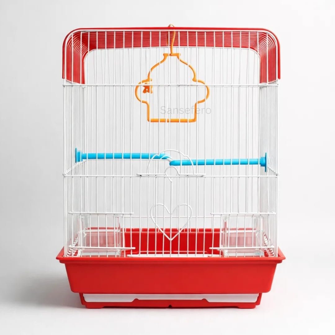 SANSEFERO Hanging Bird Cage for Lovebirds, Parrots, Parakeets, Budgies and Cockatiels Included Bottom Tray, Feeders, Bird Swi