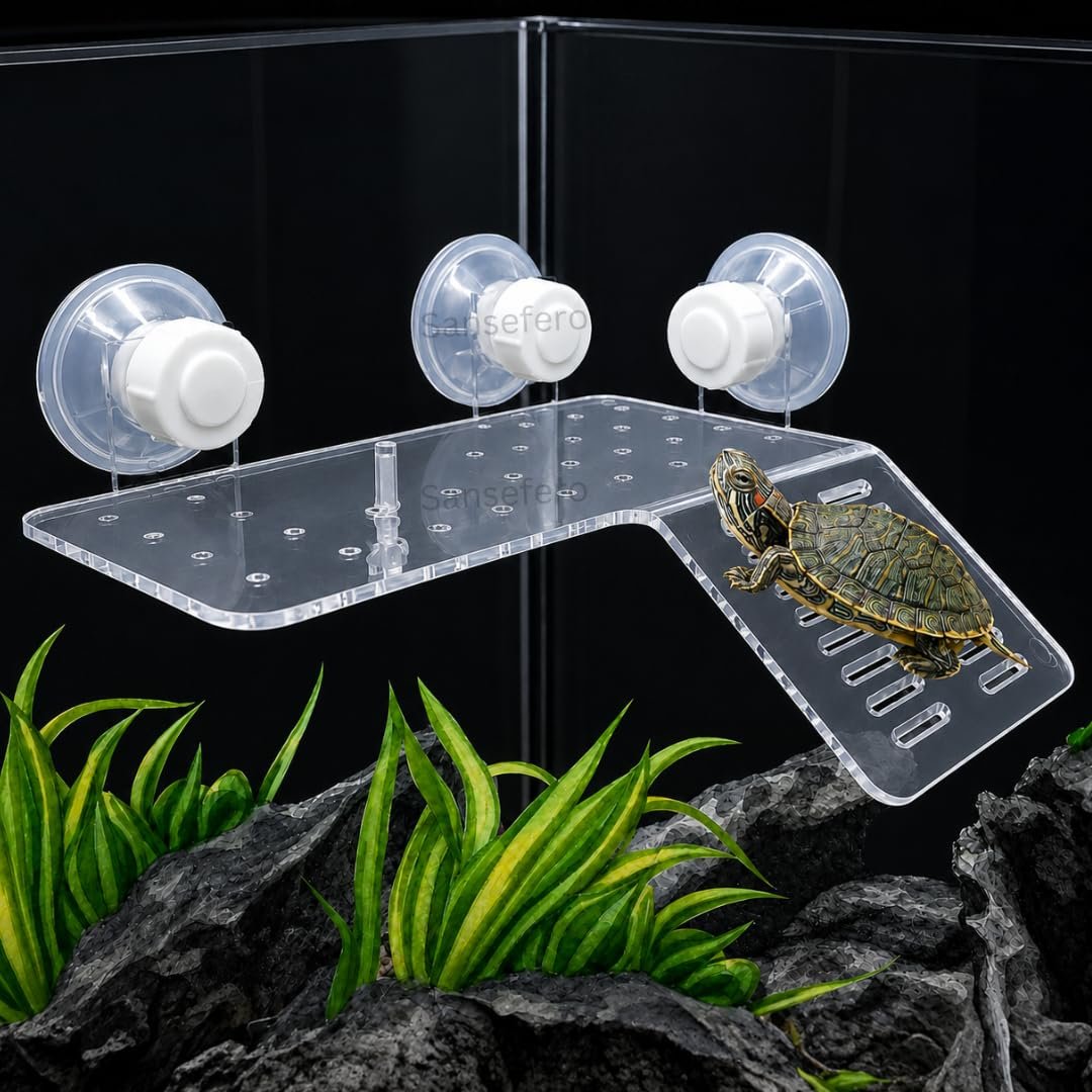 SANSEFERO® Turtle Ladder Acrylic Small Turtle Basking Platform Simulation Tortoise Resting Pad Terrace with Artificial Climbi