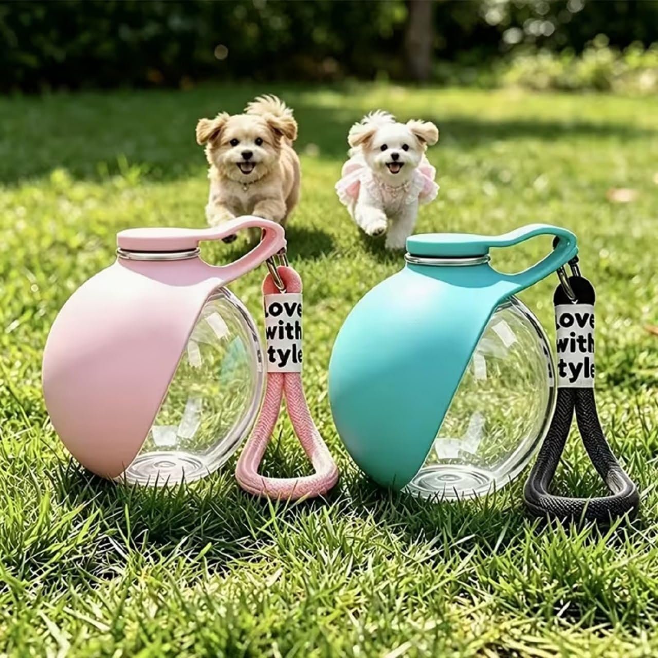 SANTJAN Portable Dog Water Bottle with Foldable Bowl, Leakproof Pet Water Dispenser for Dogs & Cats, BPA-Free One-Touch Water
