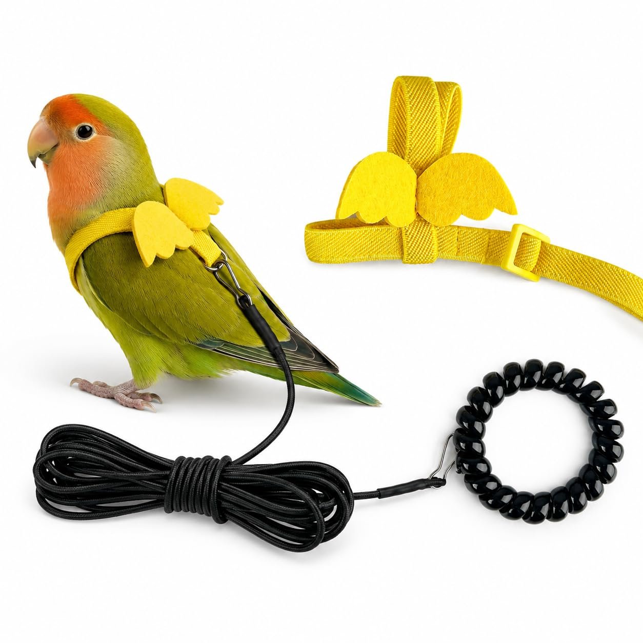 Satmarhz Parrot Harness Leash, Adjustable 2m Training Rope with Wrist Ring | Lightweight yellow clothes-style body strap fits