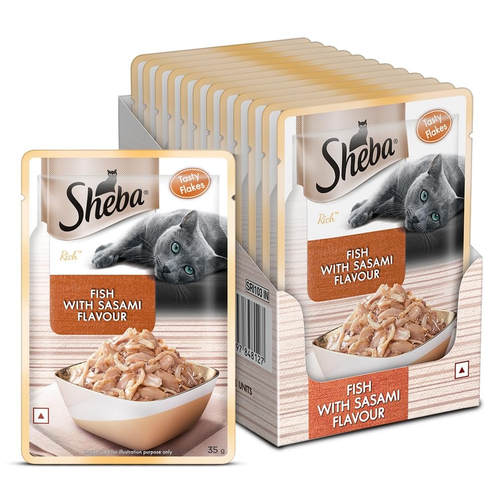 Sheba Rich Premium Adult (1+ Years) Wet Cat Food, Fish with Sasami Flavour, 35 g Pouch (Pack of 12), High-moisture wet food f