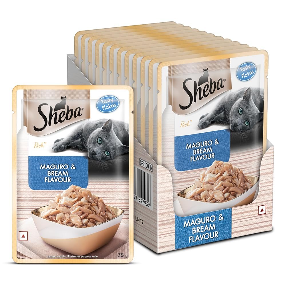 Sheba Rich Premium Adult (1+ Years) Wet Cat Food, Maguro & Bream Flavour, 35 g Pouch (Pack of 12), High-moisture wet food for