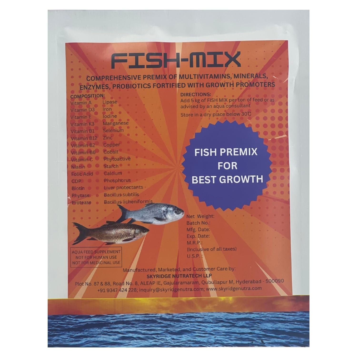 SKYRIDGE Fish Mix Nutritional Premix for Fish - 1 Kg | Made of Vitamins, Minerals, Probiotics, Enzymes, Liver Protection & Bo