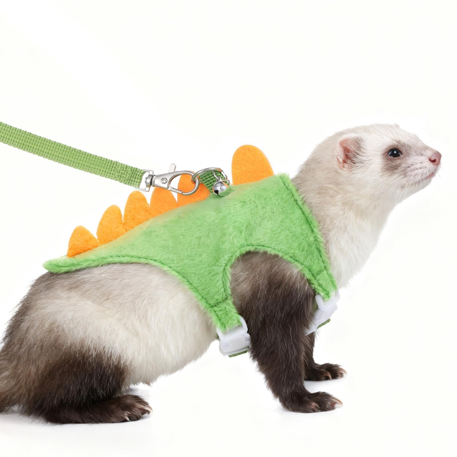 Small Animal Harness, Dinosaur Shaped Small Pet Harness and Leash Set with Safety Bell, Adjustable Vest for Cat Harness Ferre