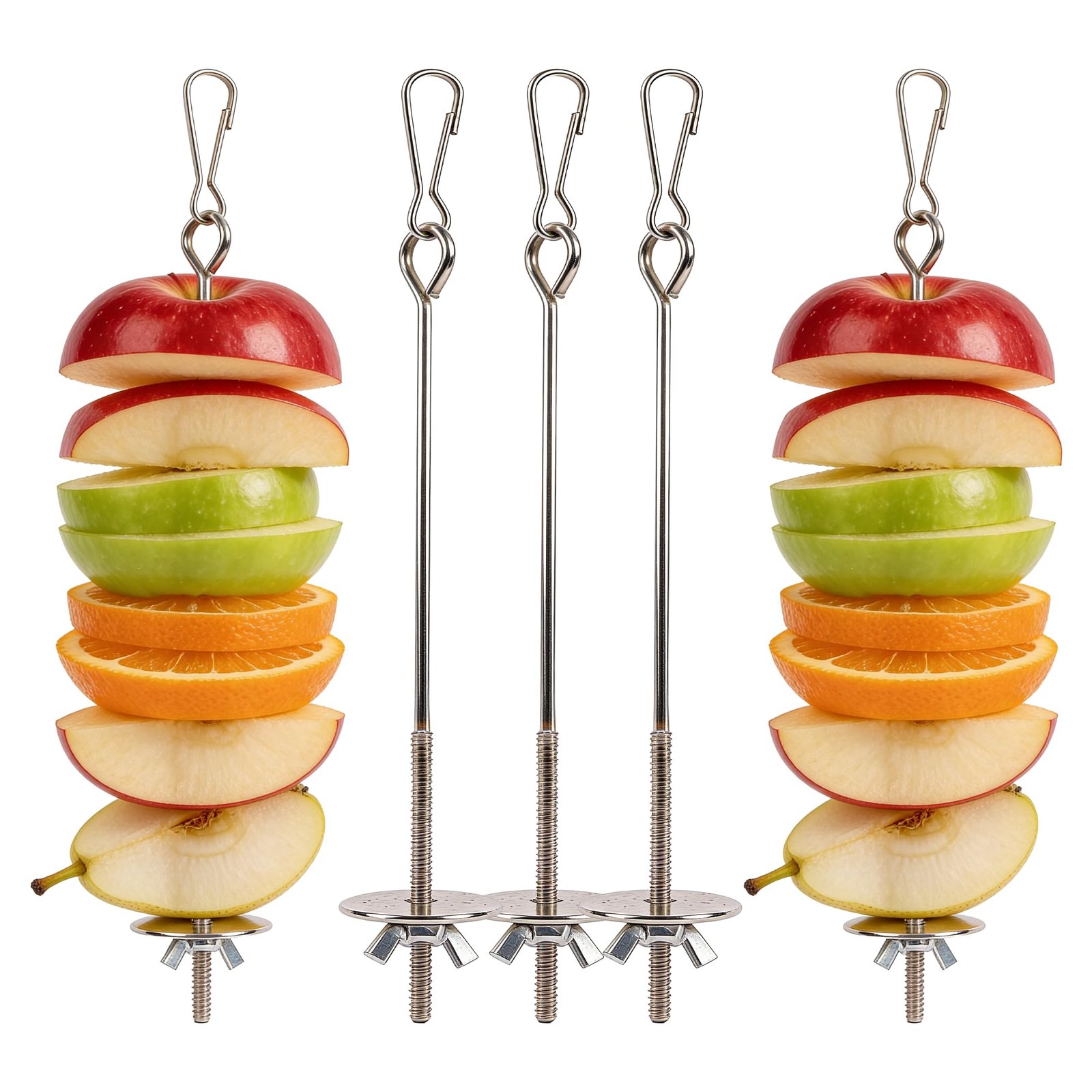 Sparrow Daughter Bird Food Holder Combo Set, 5 Pcs Stainless Steel Hanging Stick Skewer, Fruit Vegetable Bird Feeder with Sec