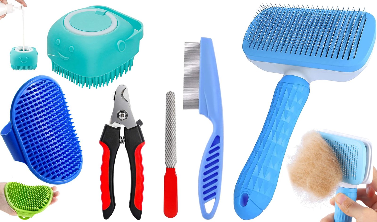 Style Keepers 5-in-1 Pet Grooming Kit for Dogs & Cats – Includes Self Cleaning Brush, Cat Comb, Silicone Bath Scrubber, Flea