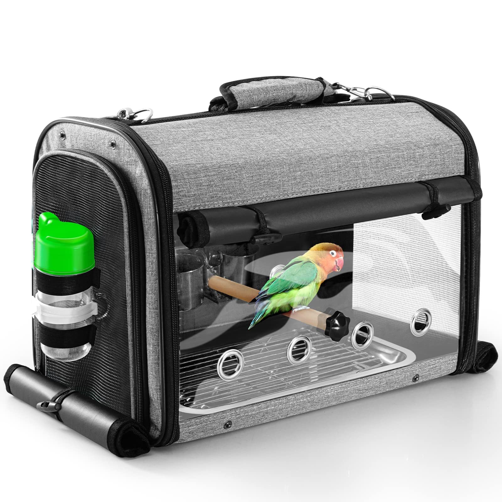 SUERTREE Bird Carrier Bag with Stand, Lightweight Backpack for Parrot, Portable Cockatiel Travel Cage with Accessories, Pet T