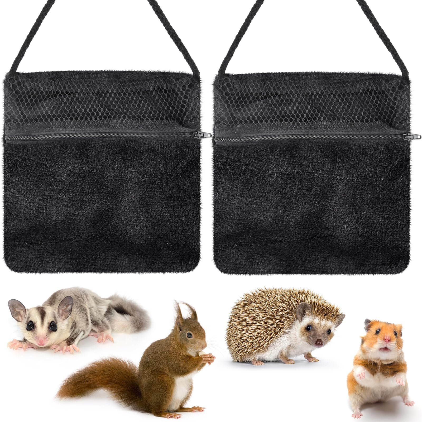 Sweetude 2 Pcs Sugar Glider Pouch Breathable Carrying Bonding Pouch Soft Hamster Carrier with Strap Zipper Small Animal Trave