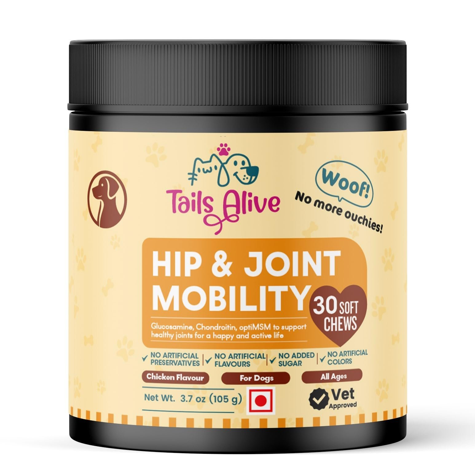 TailsAlive Hip & Joint Soft Chews Supplement for Dogs | Glucosamine, Chondroitin, MSM| for Mobility & Flexibility | Chicken F