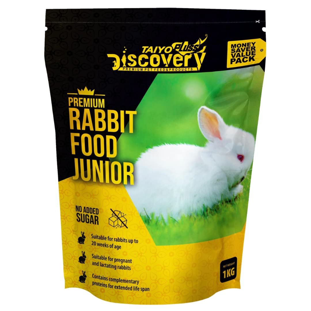 Taiyo Pluss Discovery Junior Rabbit Food - 1 kg Refill Pouch | High Fibre Pelleted Sticks with Alfalfa for Growth | Complete