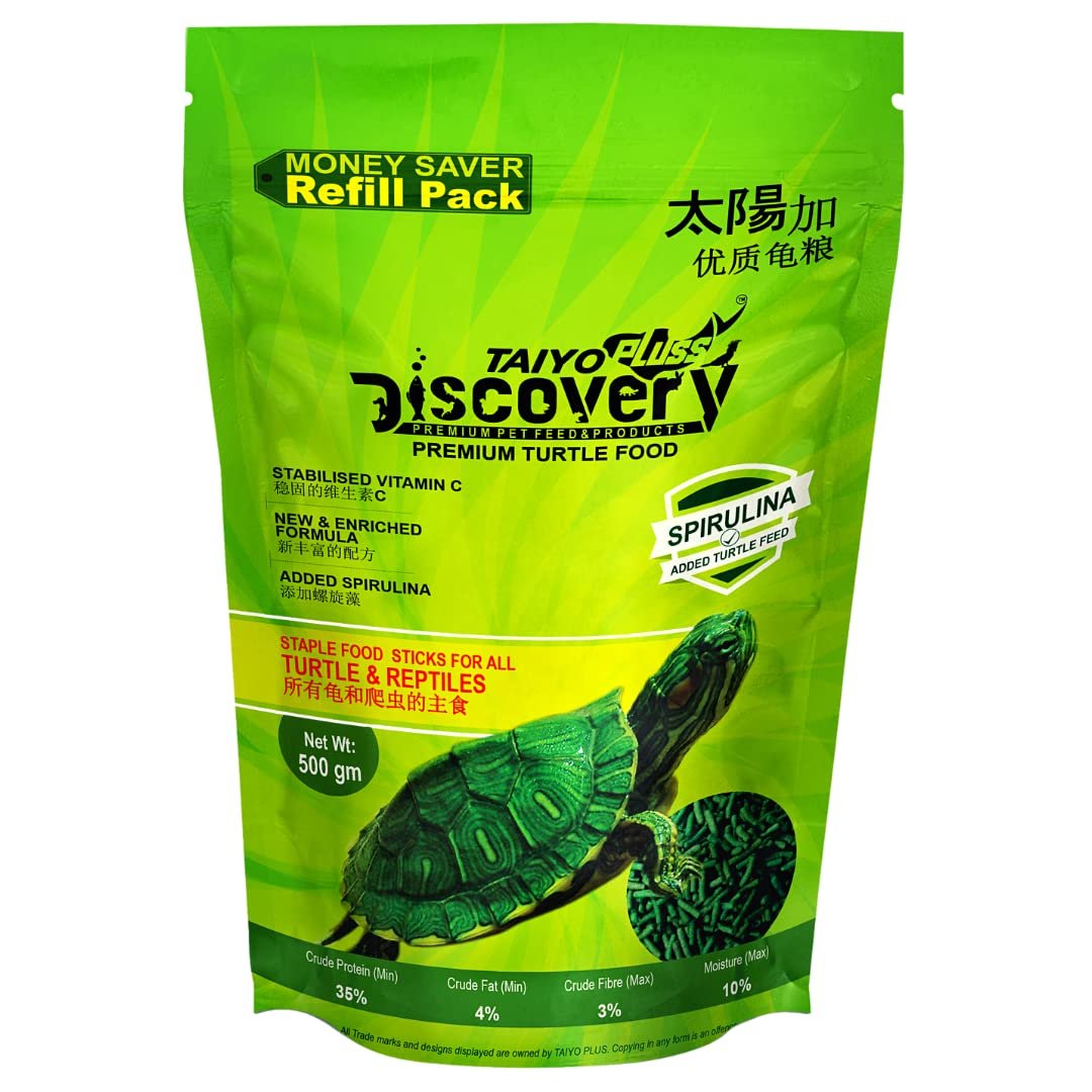Taiyo Pluss Discovery Turtle Food - 500 g Super Saver Refill Pouch (Improved Formula) | Complete Daily Nutrition Sticks with