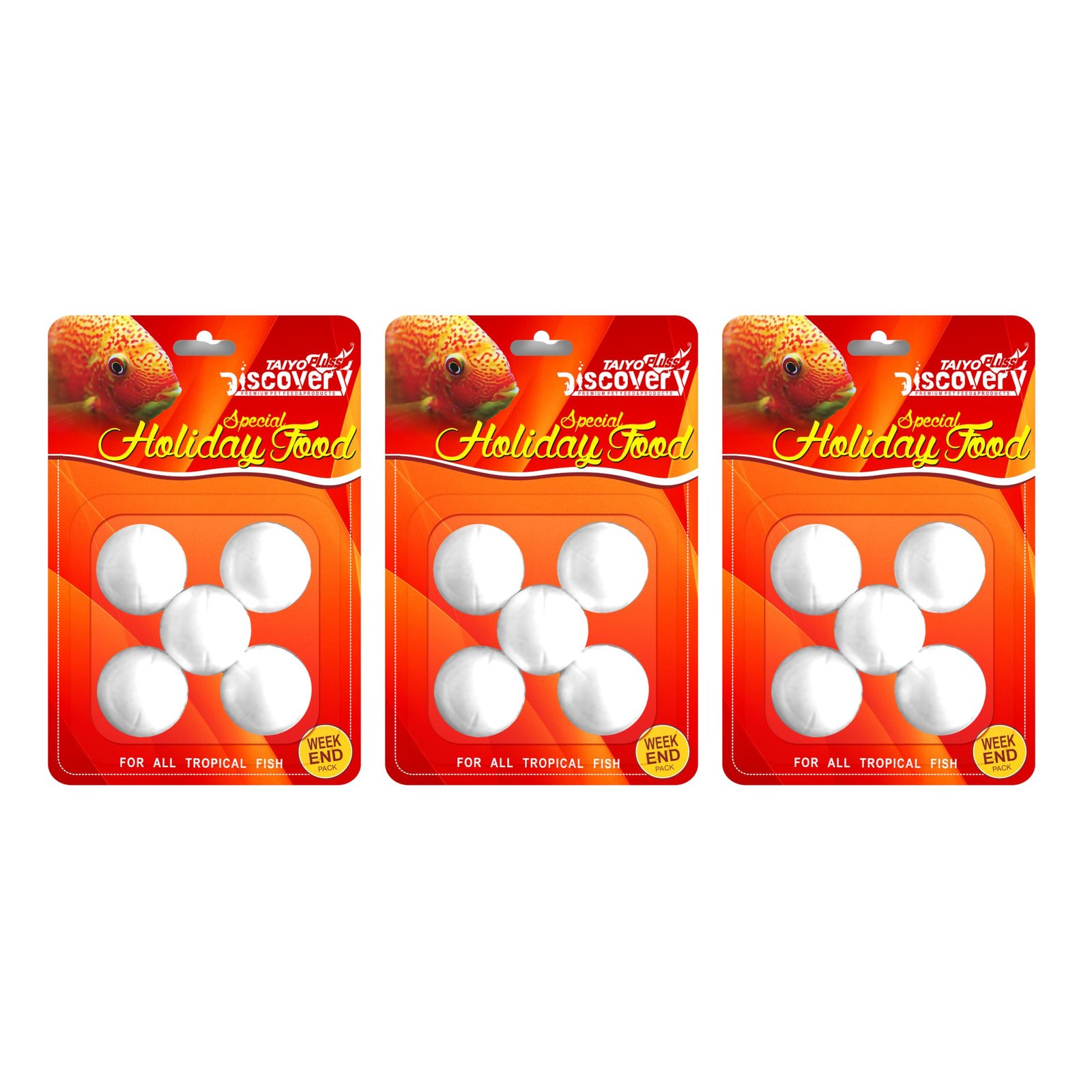 Taiyo Pluss Discovery Weekend Holiday Fish Food - 5 Count (Pack of 3) | Slow Release Special Feeding Blocks for All Aquarium