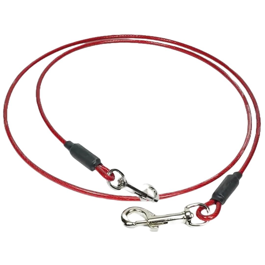 TEELLON 5 Feet (5MM) Heavy-Duty Dog Tie Out Cable Leash for Dogs Up to 30kg, Coiled Cable with PVC Coating Rust Resistant, 36