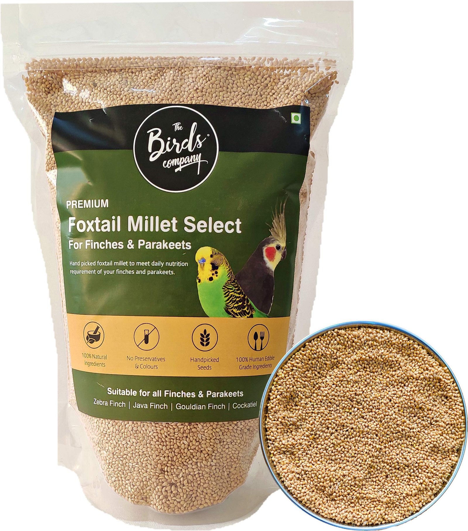 The Birds Company Foxtail Millet (Kangni), Bird Food for All Life Stages Canary, Finches, Waxbills, Budgies, Lovebirds, Cocka