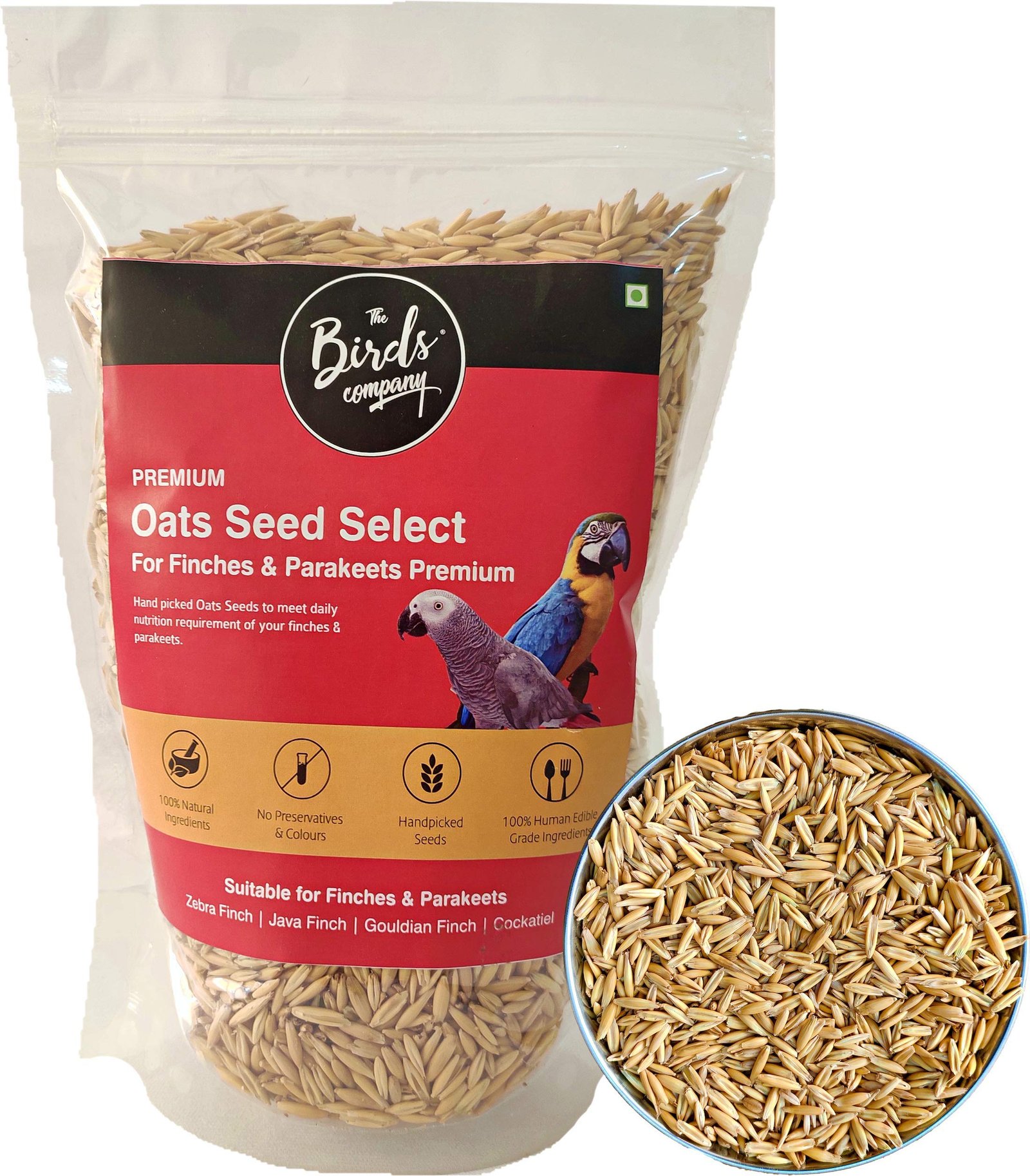 The Birds Company Premium Oats Seed Select, Fortified with Spirulina, Bird Food for Finches, Budgies, Conures, Lovebirds, Coc
