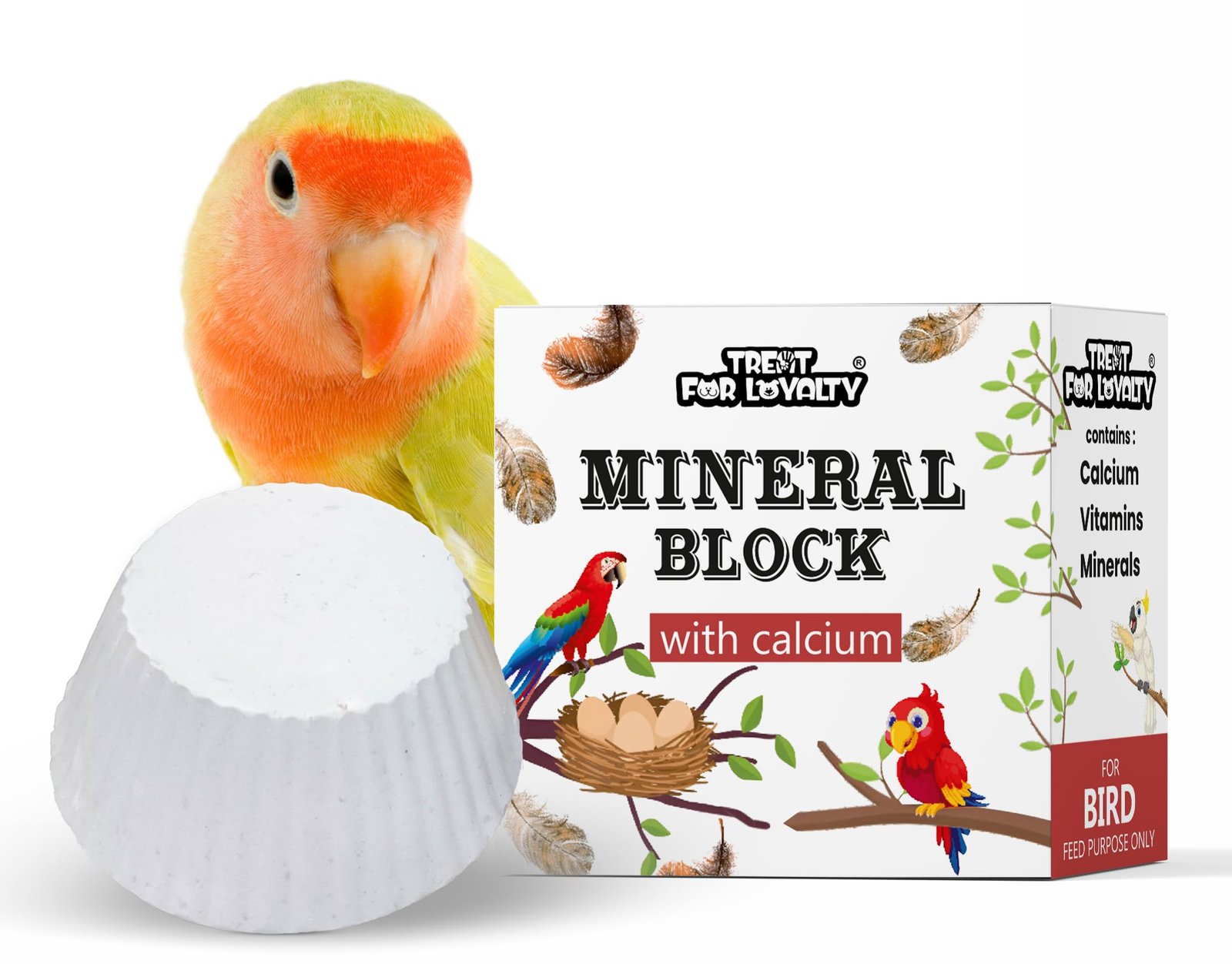 TREAT FOR LOYALTY Natural Calcium Block with Minerals for Birds | High Calcium Bird Supplement | Ideal for Finch, Budgies, Lo