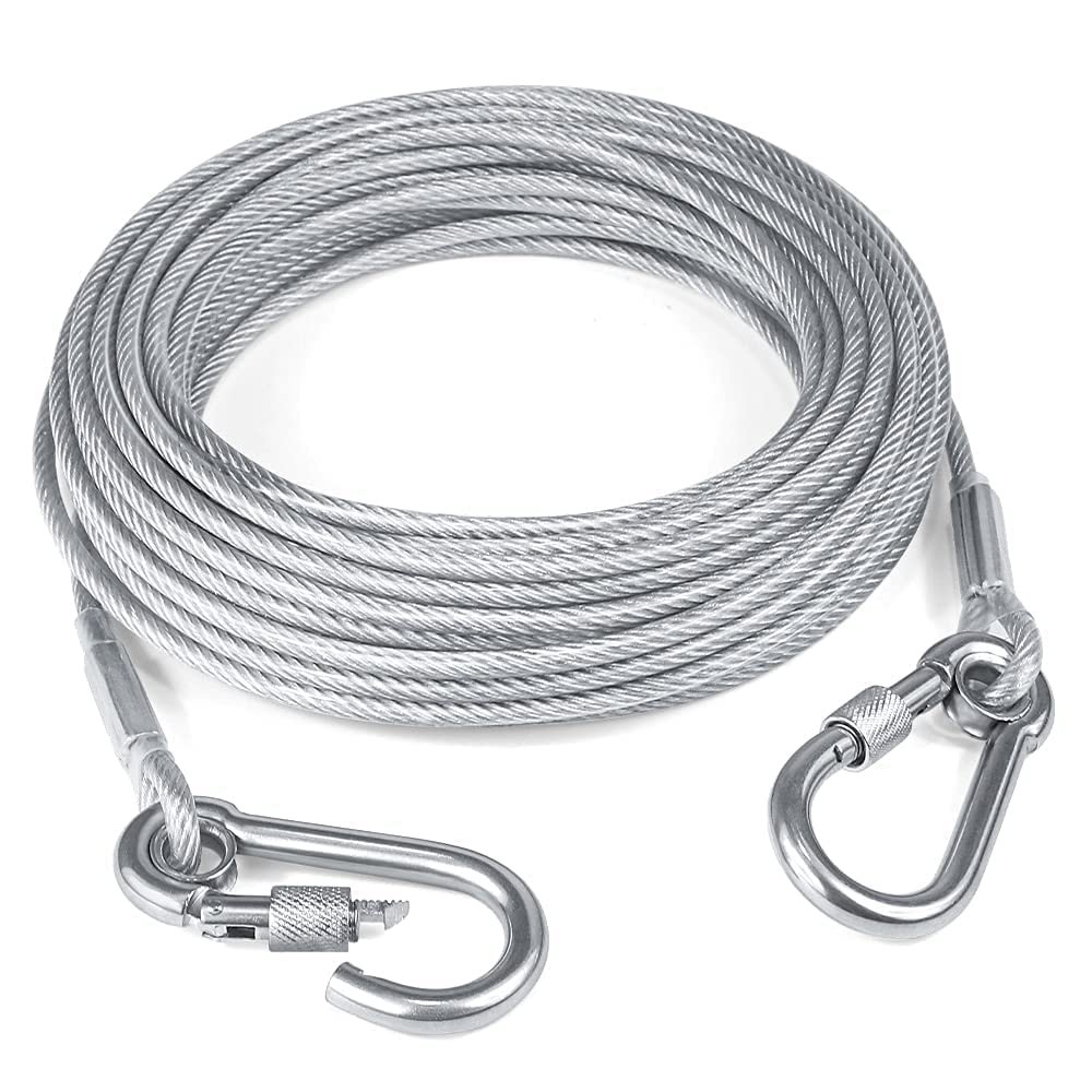 TREENERAL Reflective Dog Tie Out Cable for Dogs, Steel Wire Dog Leash Cable with Stainless Dual Fix Buckle, Lightweight and D