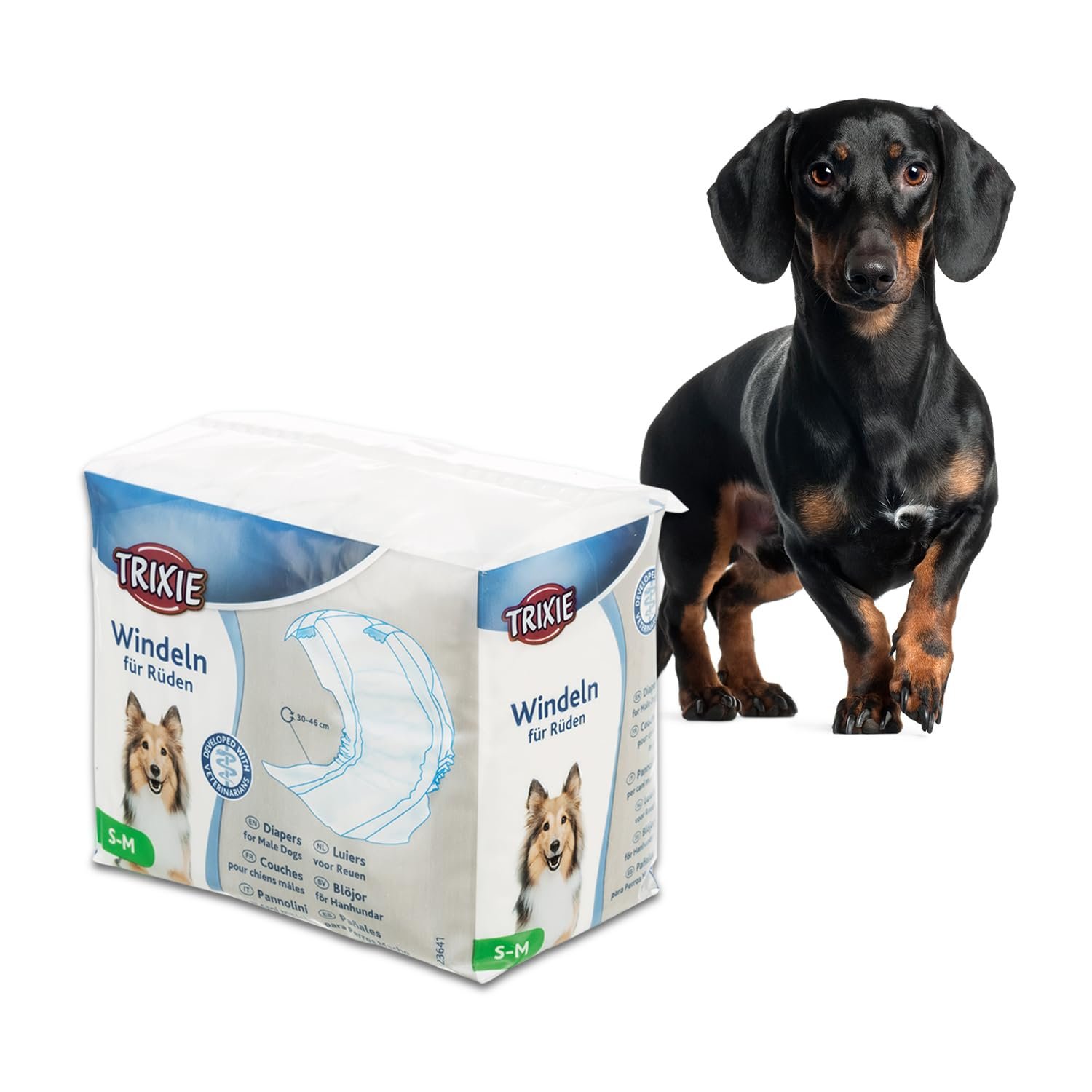 Trixie Disposable Diapers for Male Dogs, Polyester Material, Comes with Adhering Fasteners & an Elastic Band, can be Used to