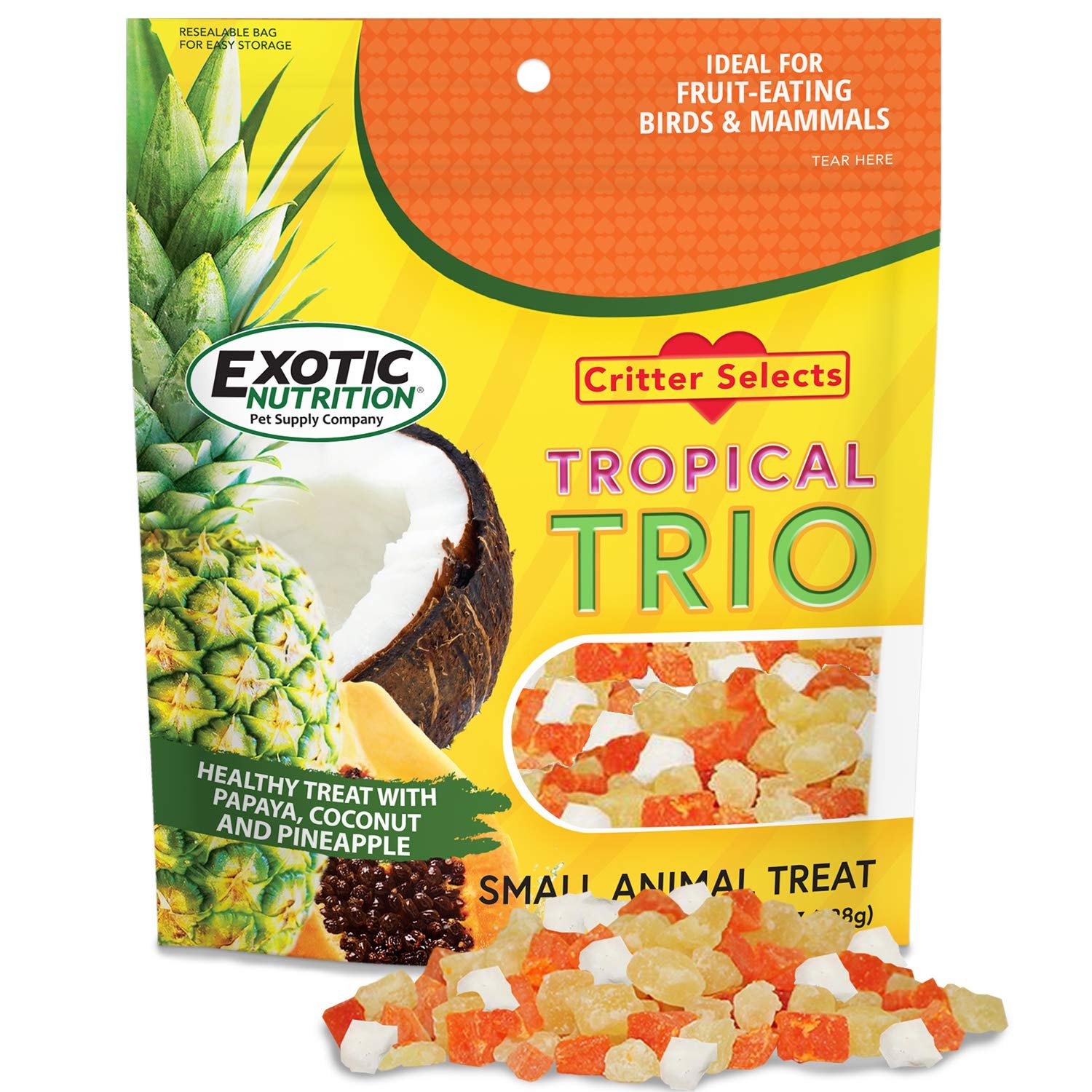 Tropical Trio - Healthy Natural Mixed Dried Fruit Treat - Papaya, Coconut, Pineapple - for Sugar Gliders, Squirrels, Prairie