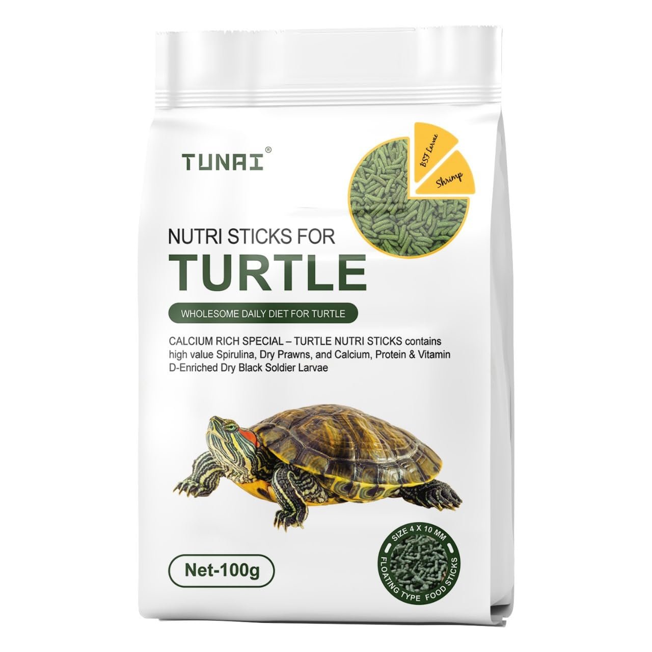 TUNAI 3In1 Adult Turtle Food & Tortoise Food Spirulina Added for Better Shell Health|100G| Contains Nutritious Pellets, Whole