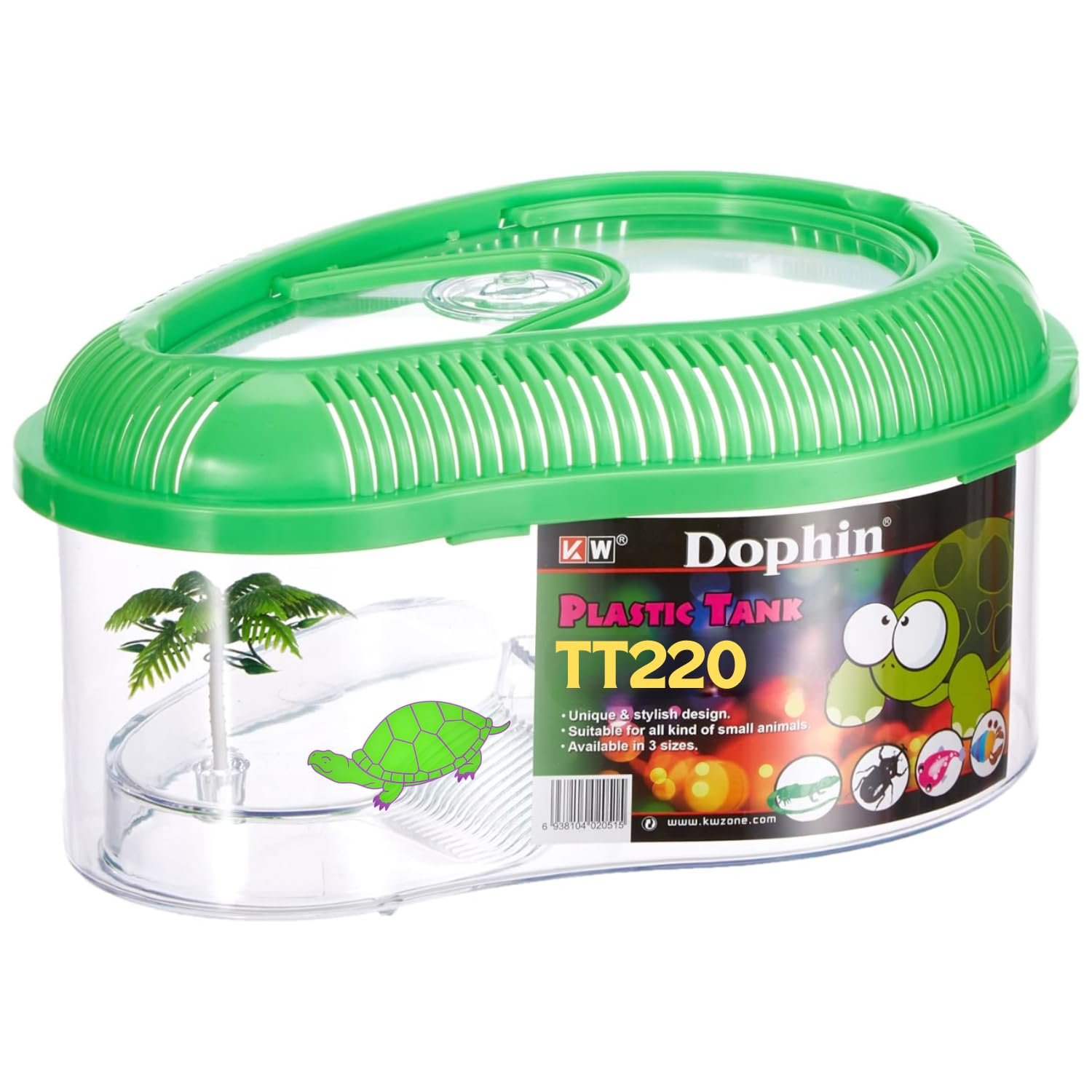 TUNAI DOPHIN TT-220 Baby Turtle Tank Aquarium & Carrier with Lid, Ramp, Perfect for Baby Turtle, Crab Fish and Other Small Fi