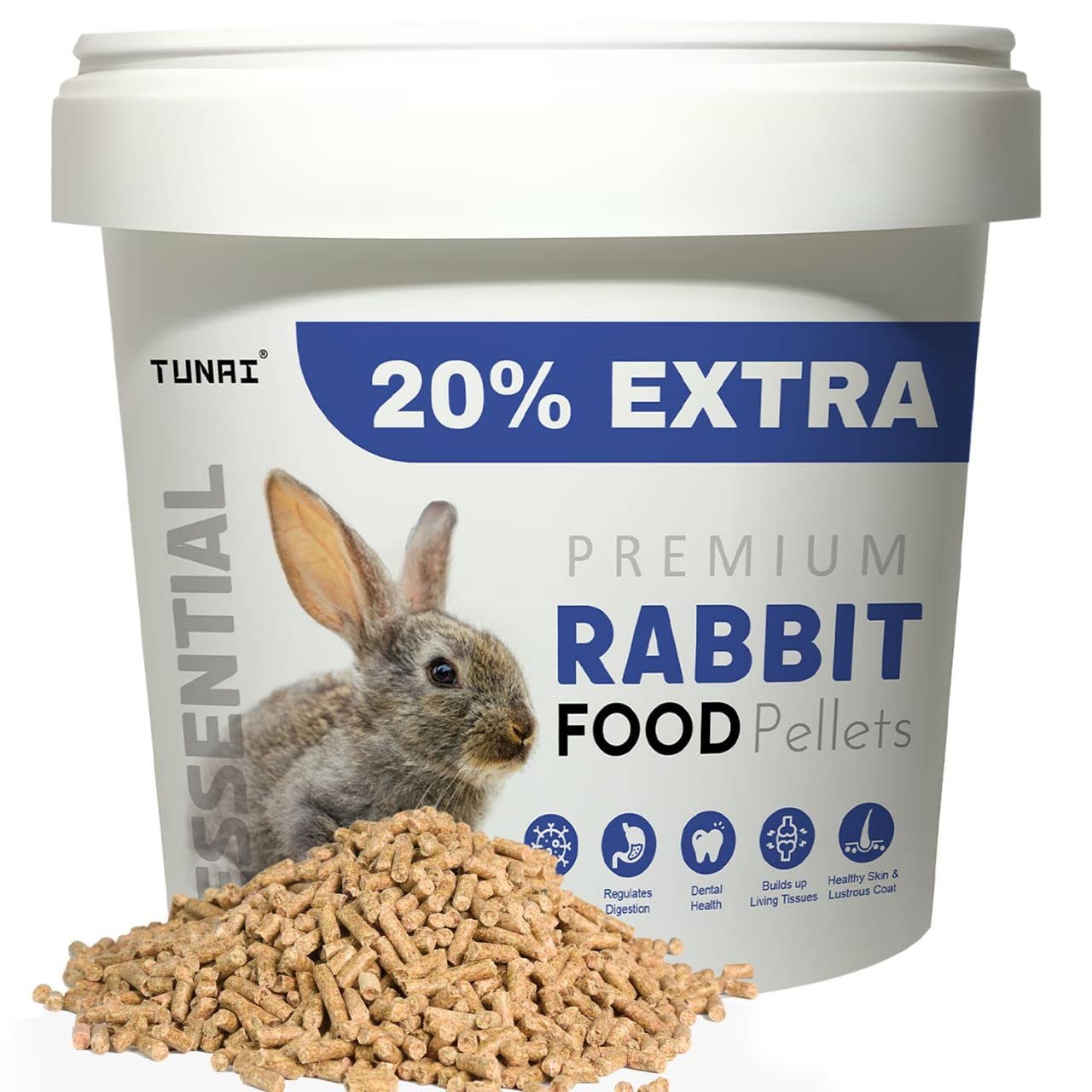 TUNAI Rabbit All Life Stages, Pellet Food |500G+20% Extra| Fortified with Dha Omega 3&6 and Vitamins for Better Skin Coat, an