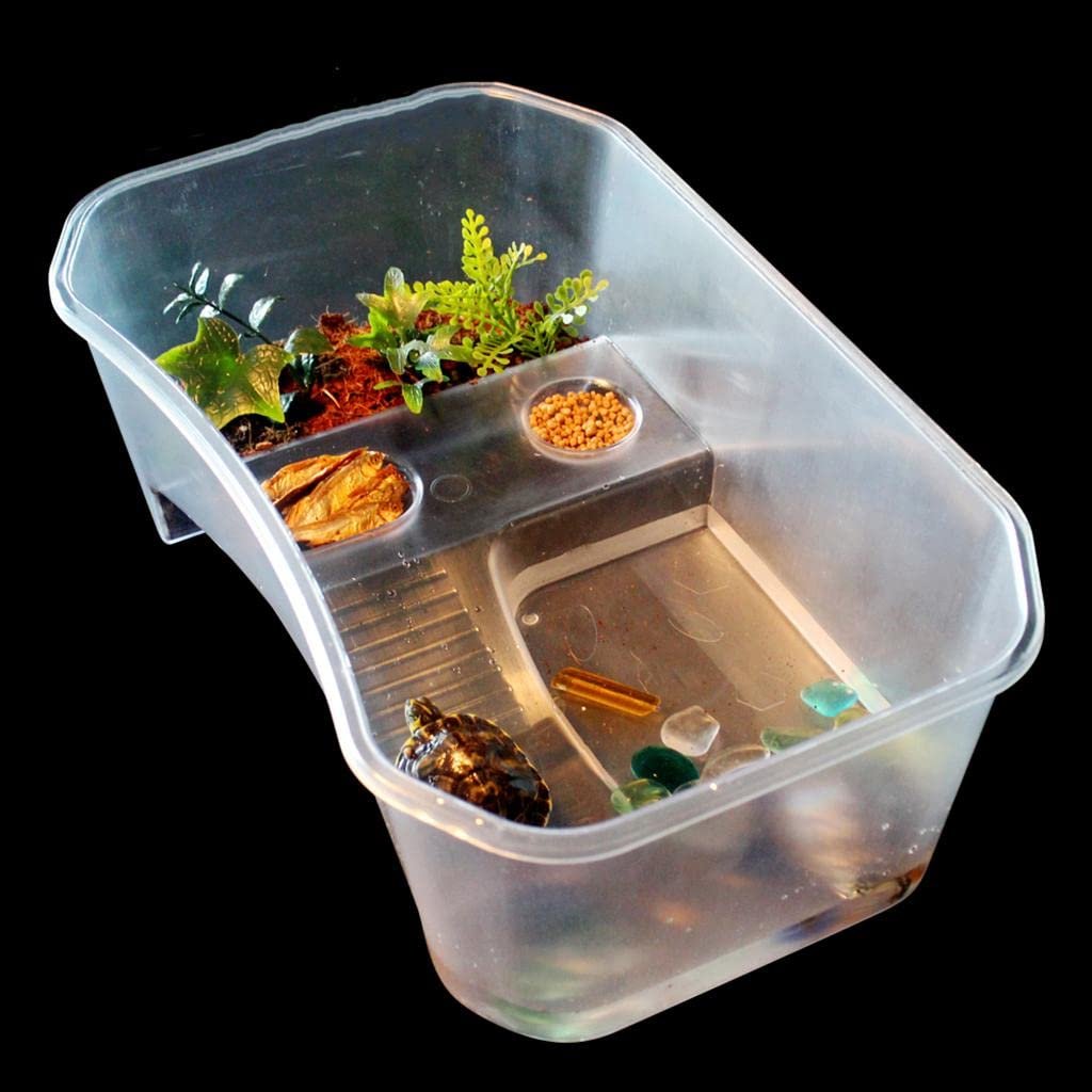 UJEAVETTE Plastic Reptile Terrapin Tortoise Turtle Tank Vivarium Feeding Box White