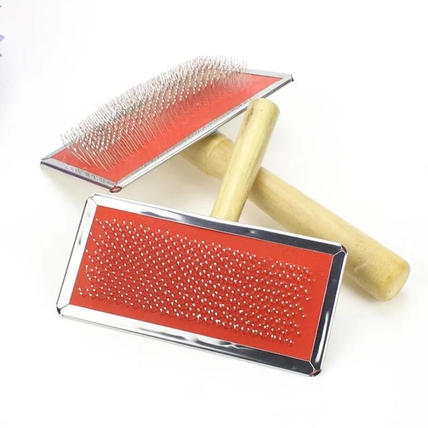 Unicco Paw Pet Slicker Brush for Dogs | Stainless Steel Pin Grooming Brush with Wooden Handle | Professional Deshedding & Det