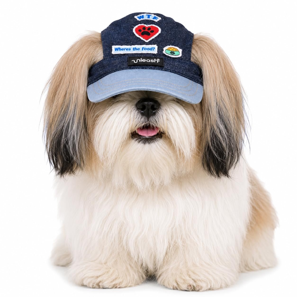 UNLEASH Cotton Dog Cap Denim Blue Small | Breathable UV Protection Baseball Hat with Adjustable Chin Strap & Ear Holes | Summ