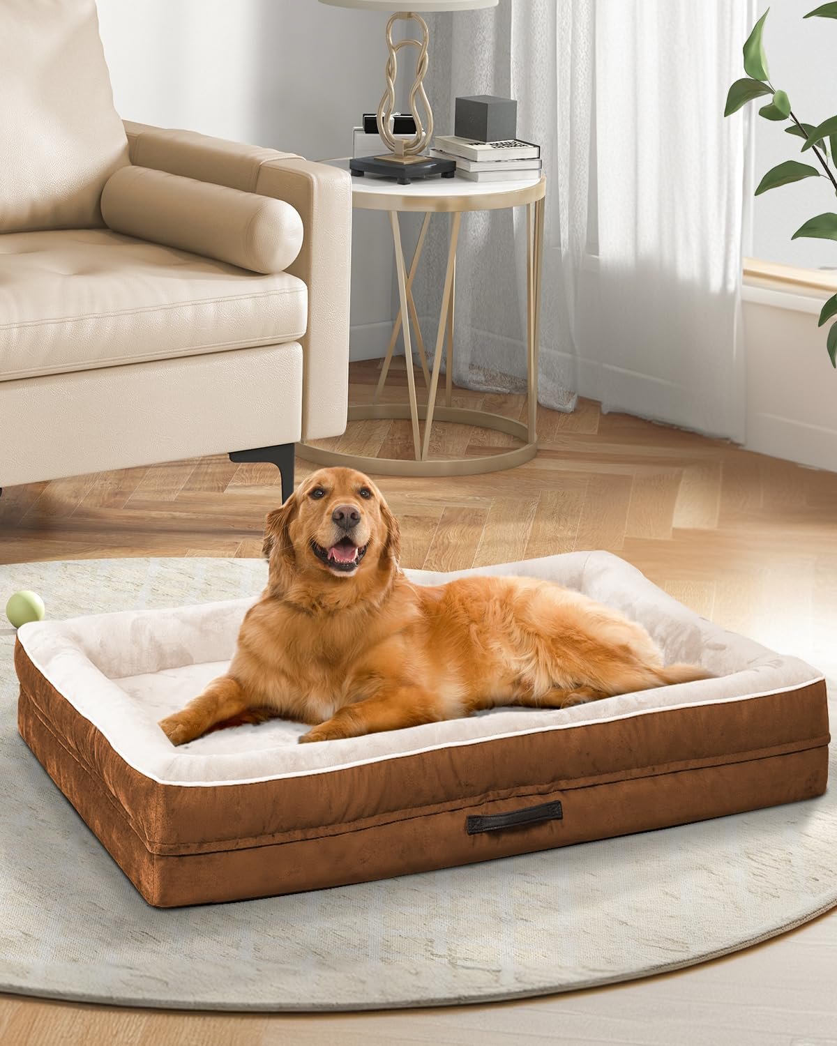Upvilla Orthopedic Dog Bed XL, Four-Sided Dog Sofa, Washable Cover, Brown | Removable Waterproof Dog Bed Cover, Egg-Crate Ort