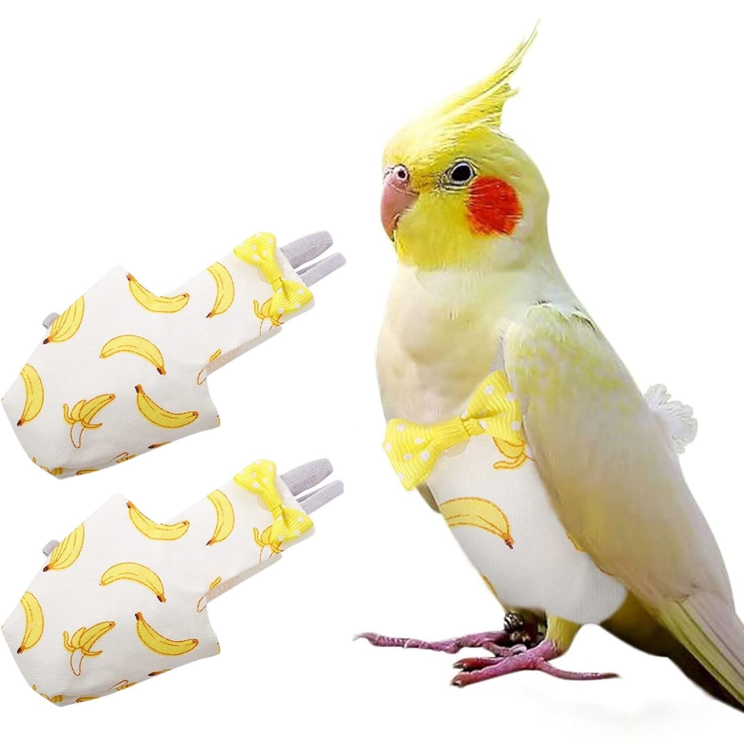 VAYINATO® 2 Pcs (Banana) Adjustable Birds Diaper for Parrot, Budgies, Sun Conures, Lories & Small Birds | Soft Breathable Fab