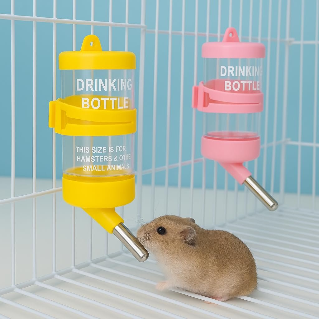 VAYINATO® 2 Pcs Hamster Plastic (80ML, Random Color) Water Bottle Dispenser – Leakproof Automatic Drinking Feeder for Hamster