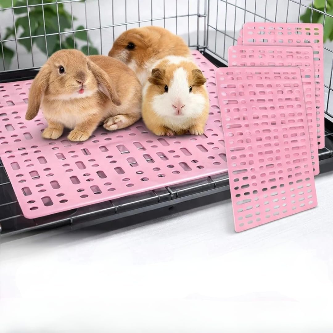 VAYINATO 4 PCS (25 x 34 CM) Rabbit Cage, Hamster, Guniea Pig and Other Small Pet Cage Mat Pink with 16 Fixed Clips – Plastic