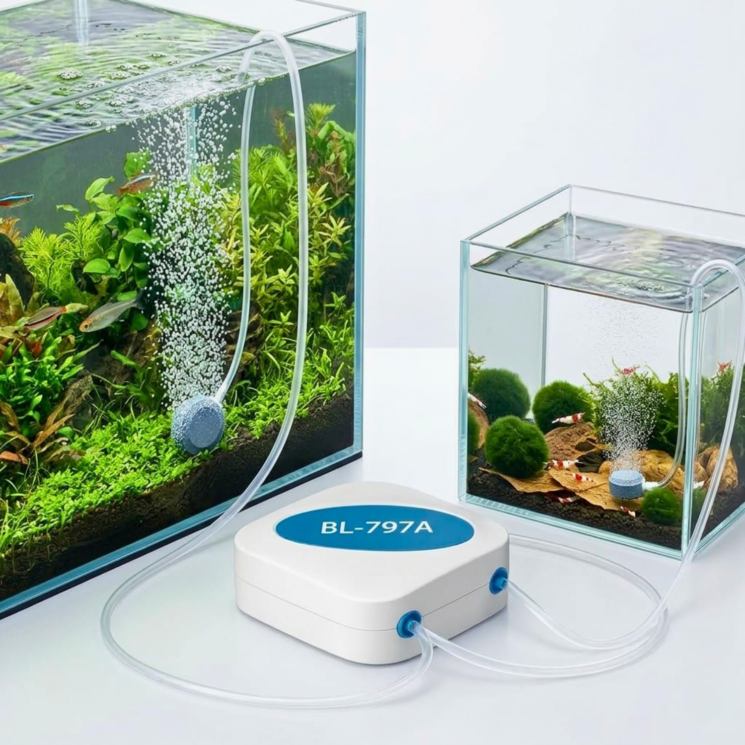VAYINATO® Aquarium Oxygen Pump with Airtube & Air Stone | Ultra Quiet Fish Tank Air Pump for Aquarium | High Oxygen Output Bu
