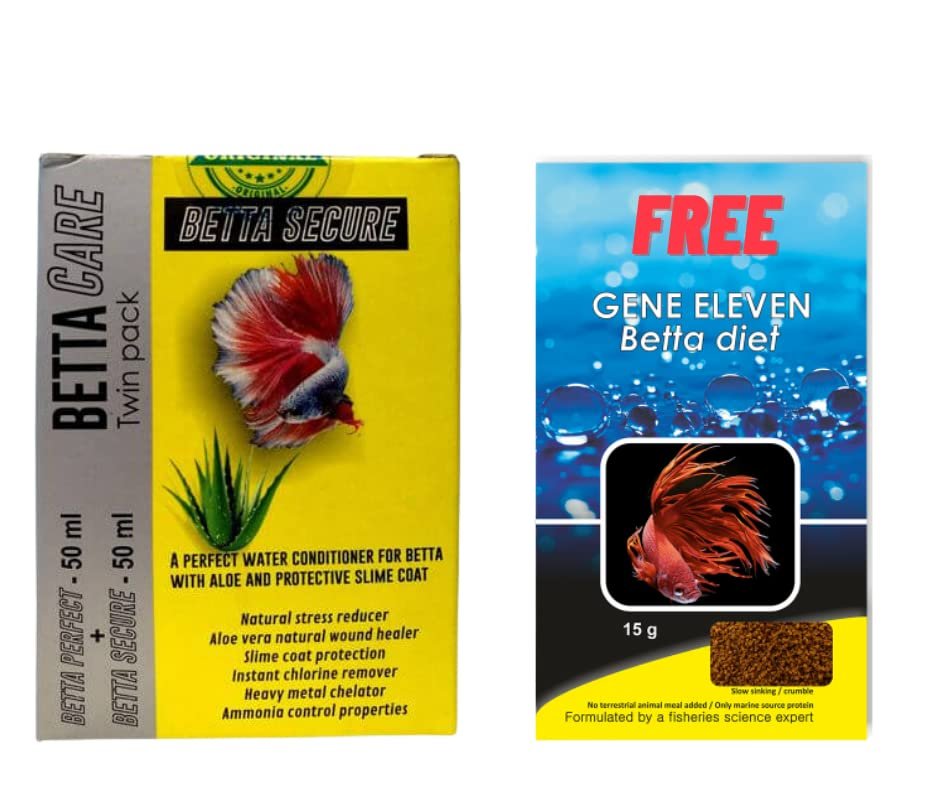 VAYINATO Aquatic Remedies Betta Care Twin Pack(Betta Perfect-50 Ml + Betta Secure-50 Ml)+ With Free Gene Eleven Betta Food,15